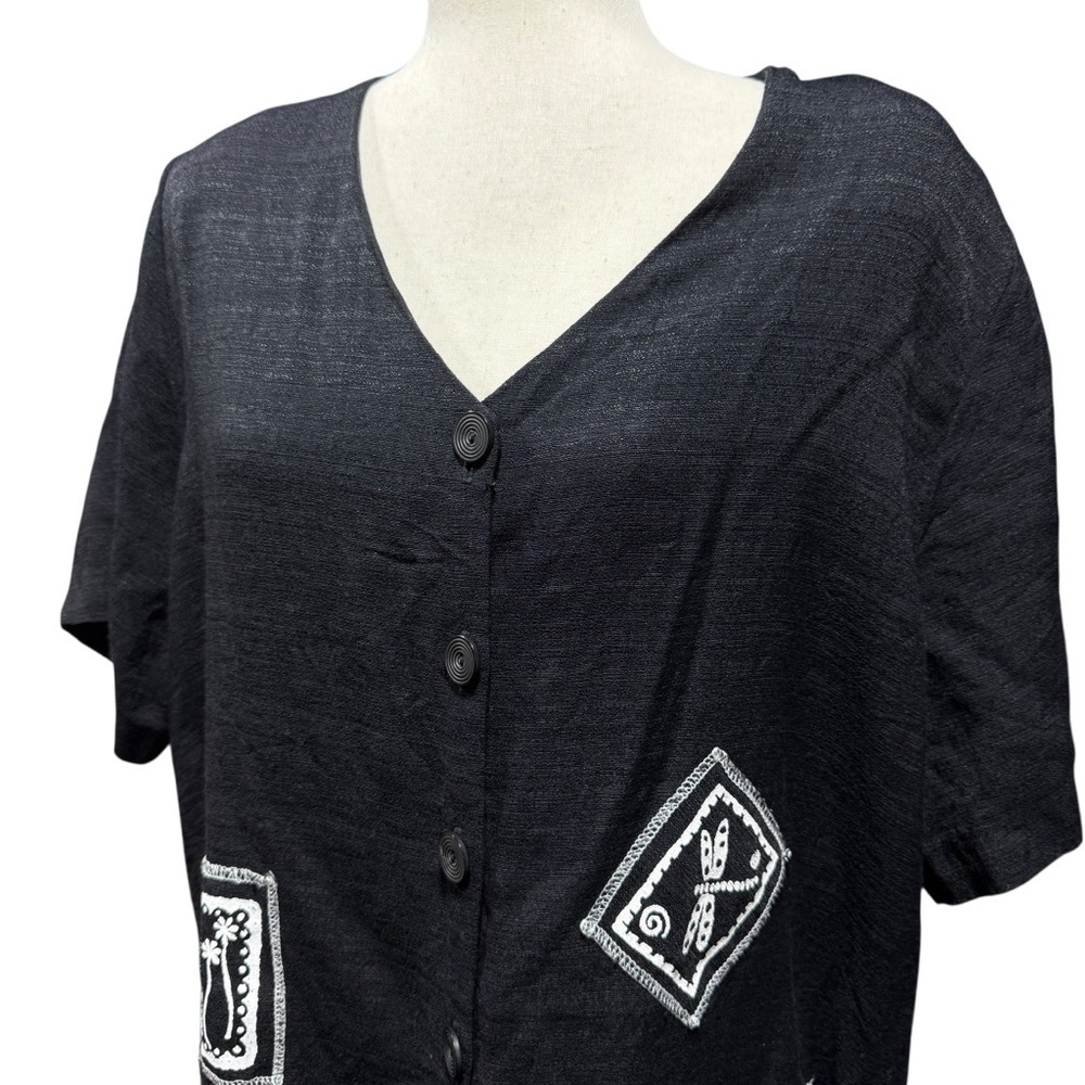 Vintage Folk Tribal Art Button Up Black Shirt Size XL * Travel Artsy Resort Wear - Picture 4 of 11